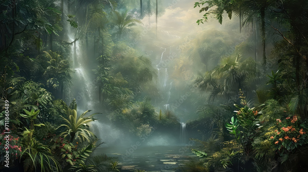 Beautiful wallpaper background of a jungle landscape.