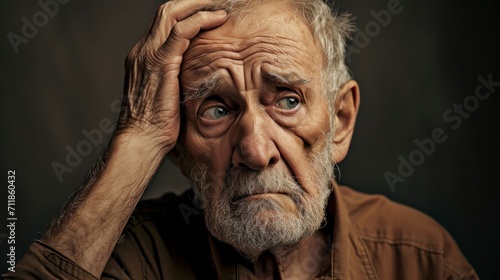 elderly person holding his head
