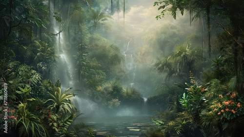 Beautiful wallpaper background of a jungle landscape.