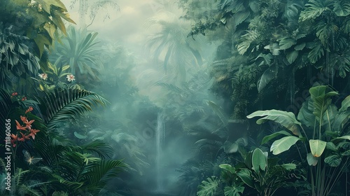 Fototapeta Naklejka Na Ścianę i Meble -  Beautiful wallpaper background of a jungle landscape.