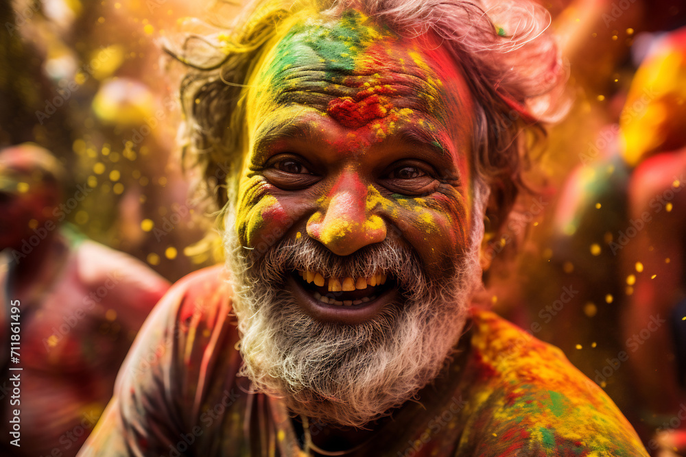 Man Celebrating Holi with Gusto Man Celebrating Holi with Gusto