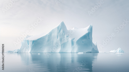 Professional photograph of iceberg floating in still ocean water. Melting ice in arctic region.