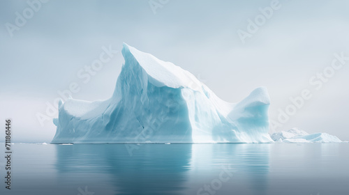 Professional photograph of iceberg floating in still ocean water. Melting ice in arctic region.