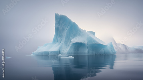 Professional photograph of iceberg floating in still ocean water. Melting ice in arctic region. © GMeta