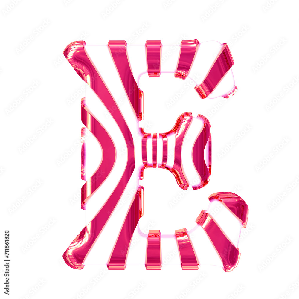 White symbol with pink thin straps. letter e White symbol with pink thin straps. letter e
