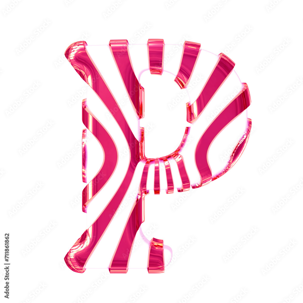 White symbol with pink thin straps. letter p White symbol with pink thin straps. letter p