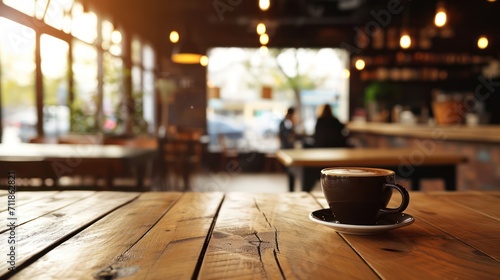 A background featuring a cup of ready-to-drink coffee adorned with a cozy cafe in the backdrop