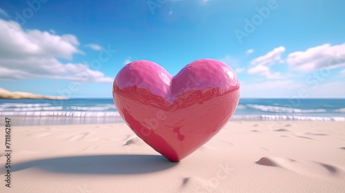 heart symbol on the background of the beach and sky.