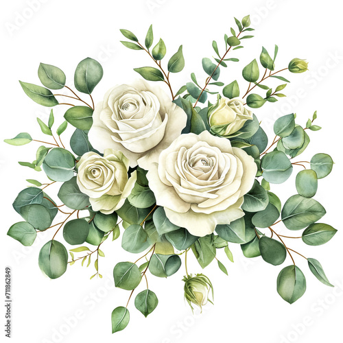 Succulents painted with watercolor on a white background. Color cacti. A stone rose. Flowers from the desert.