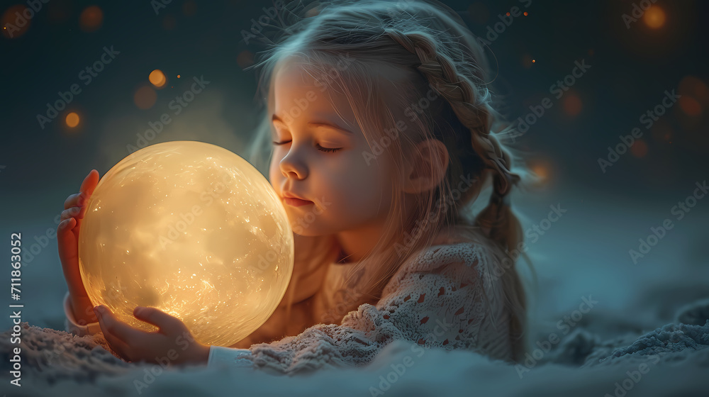 Naklejka premium girl in the night with the moon