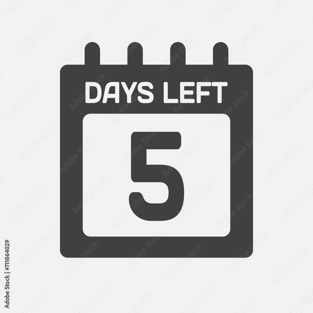 Countdown daily page calendar icon - 5 days left Countdown daily page calendar icon - 5 days left