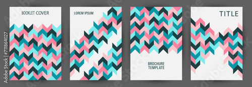 Annual report cover template set geometric design. Swiss style vintage pamphlet template set