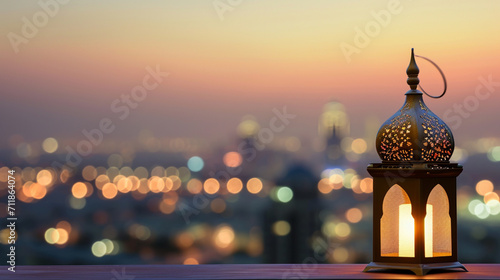 Ramadan, Muslim. Holy month. Date. Mosque view. Prayer. Fast. city ​​lights accompanied by oil lamps