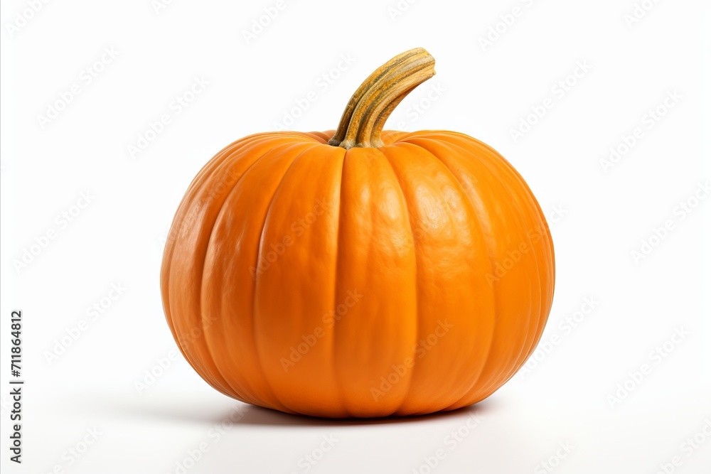 Bright and vibrant single pumpkin with stem, perfectly isolated on a clean white background Bright and vibrant single pumpkin with stem, perfectly isolated on a clean white background