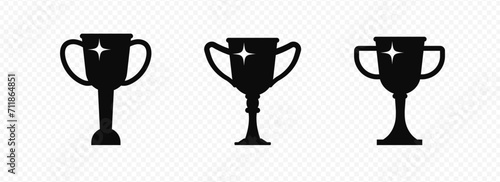 Black cups trophies silhouette. Championship prize for first places in sports and office games as symbol of champion and celebration of vector victory
