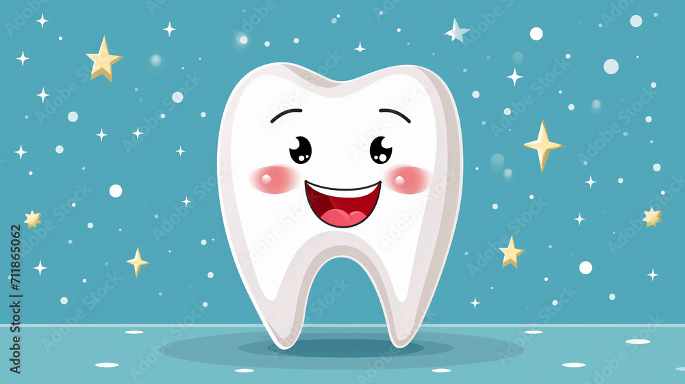 Cute happy tooth character. Funny smiling teeth cartoon emoticon in flat style. Cute happy tooth character. Funny smiling teeth cartoon emoticon in flat style.