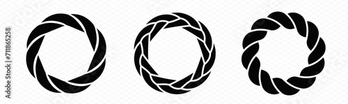 Braid circle silhouette frame. Round braided ring. Twisted rope ornament