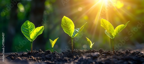 Vibrant seedlings sprouting and thriving from nutrient rich soil in a beautiful garden setting photo