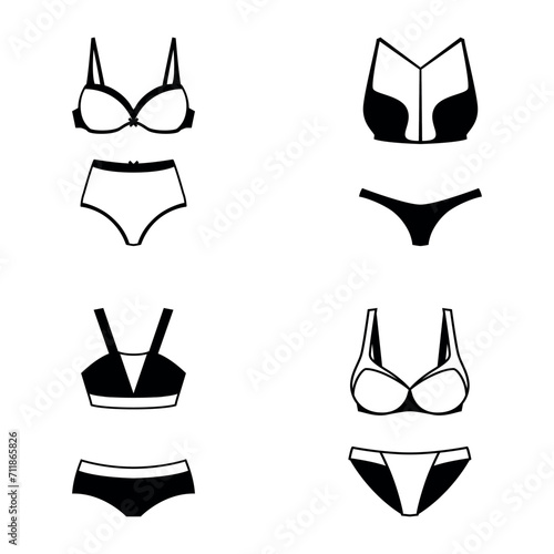 A set of lingerie. Black collection. Vector on gray background.