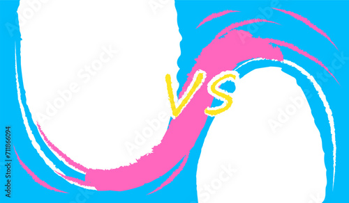Versus purple challenge to competition template. Blue confrontation between two strong bloggers in colored design VS symbol duel sports fighting to win final vector round.