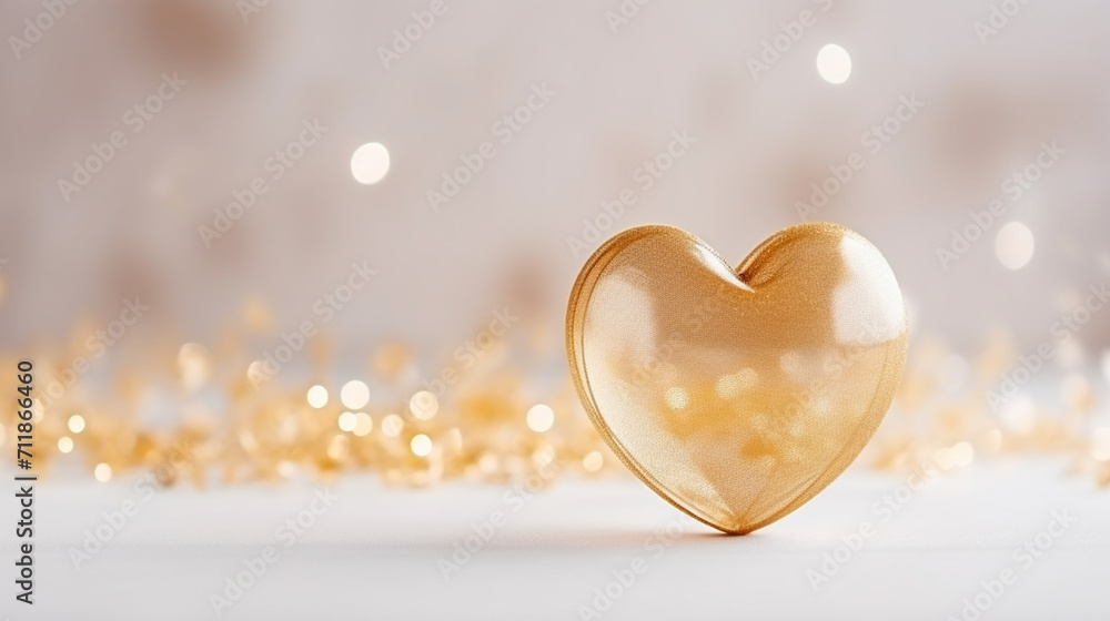 Fototapeta premium transparent glass heart on bokeh background, love concept