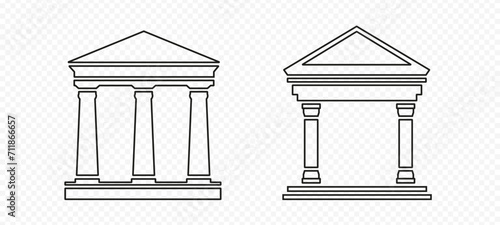 Old greek temples sketch. Roman parthenon with classical architecture and stone columns made in marble vector design