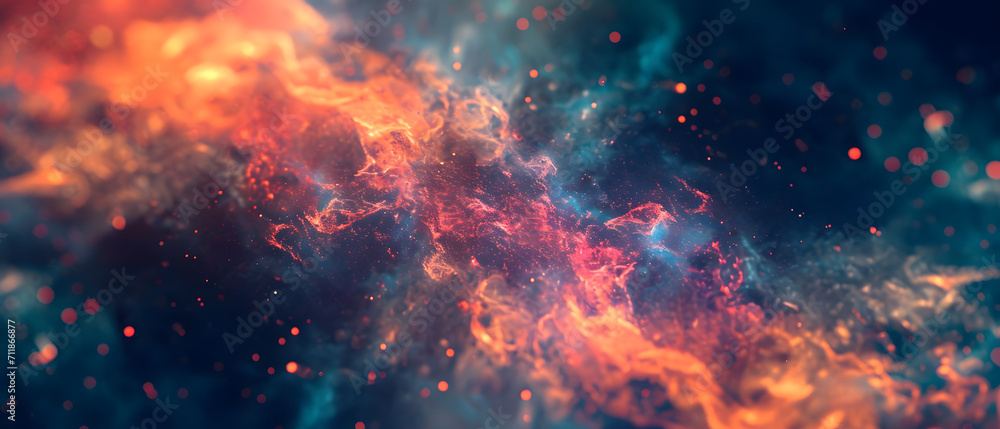 Vibrant hues swirl within a celestial inferno, showcasing the infinite beauty of the cosmos and the chaotic wonder of natural phenomena - obrazy, fototapety, plakaty 