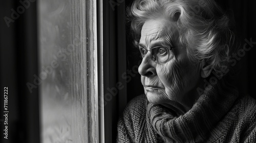 Black and white portrait of an elderly woman