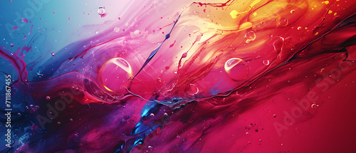 Vibrant hues dance and blend, as water and oil create a mesmerizing abstract painting full of fluidity and splashes of color