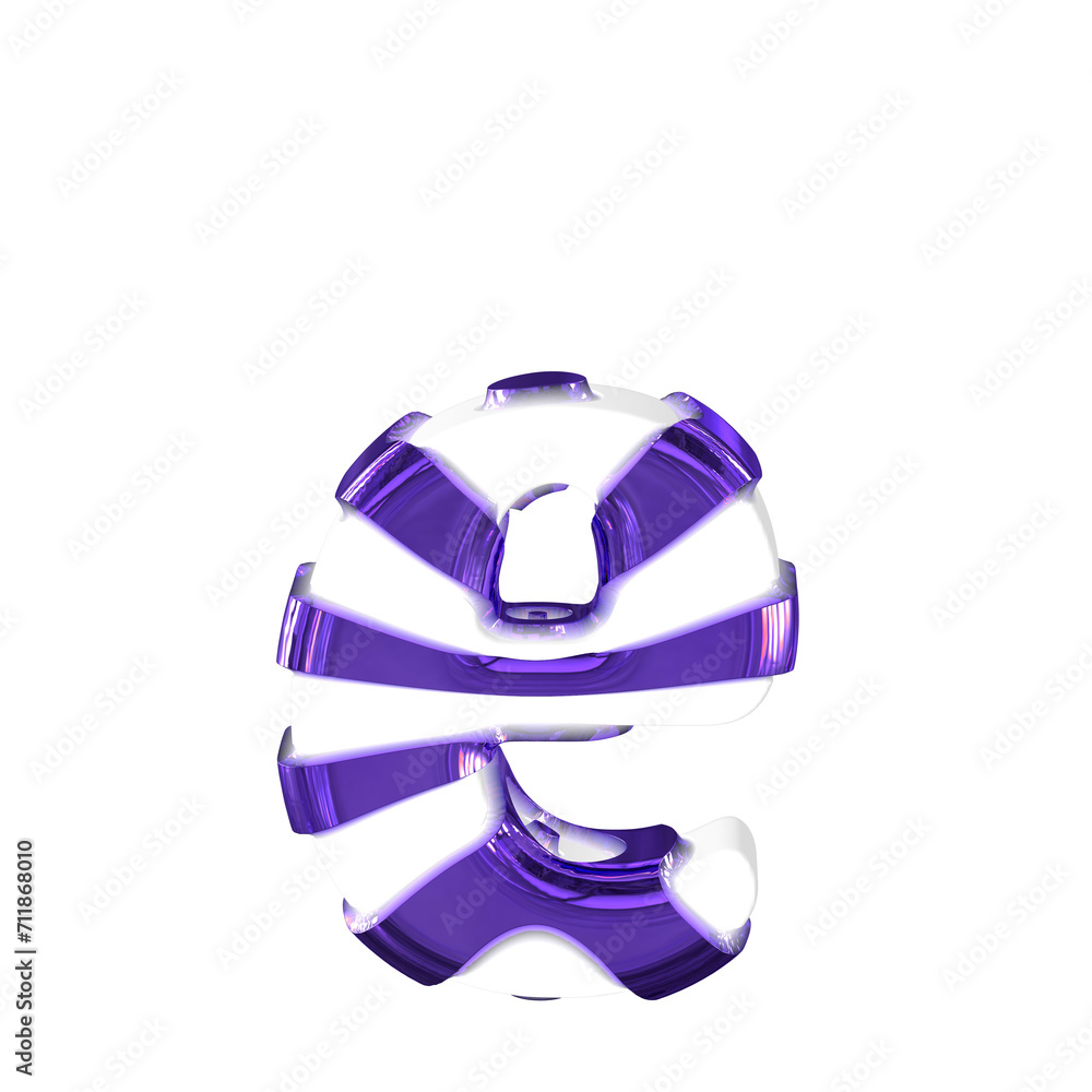 White symbol with thick dark purple straps. letter e White symbol with thick dark purple straps. letter e