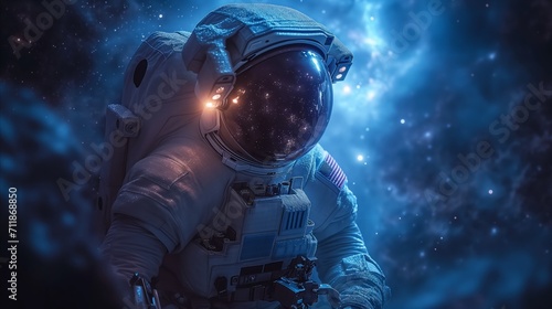 Astronaut in space suit floating amidst stars in the cosmos