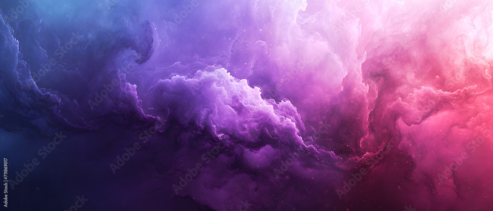 A mesmerizing cosmic scene of swirling purple, violet, and magenta clouds evoking a sense of ethereal nature and wonder