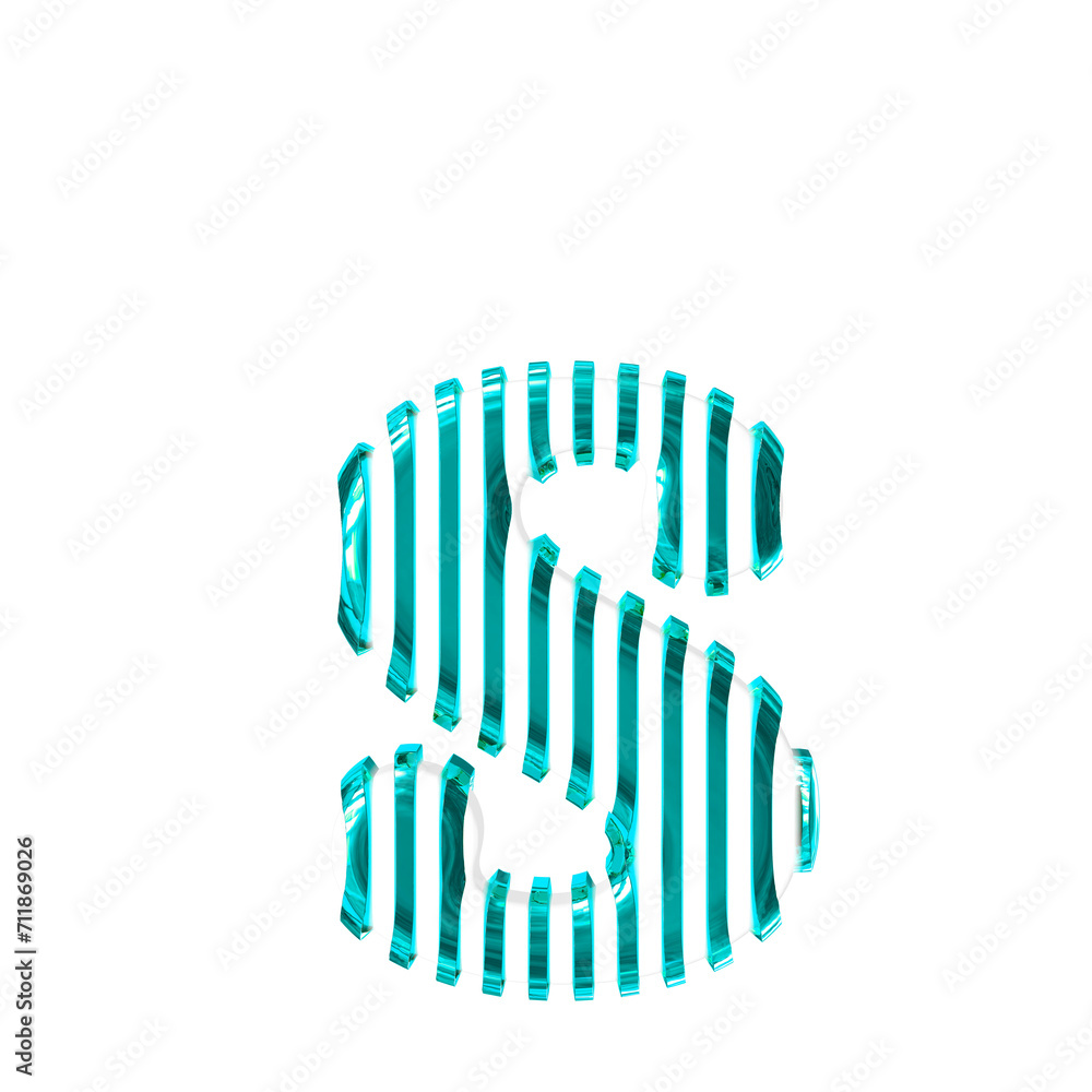 White 3d symbol with turquoise vertical ultra thin straps. letter s White 3d symbol with turquoise vertical ultra thin straps. letter s