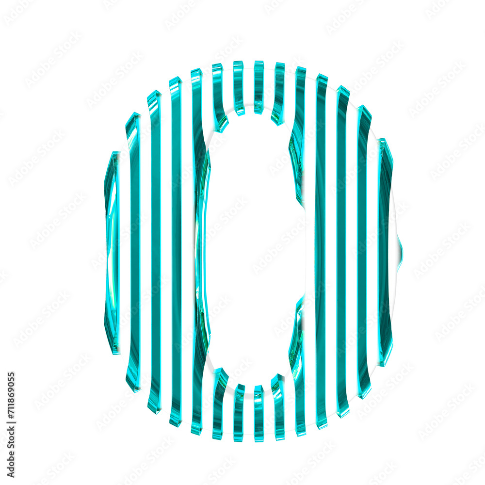 White 3d symbol with turquoise vertical ultra thin straps. number 0 White 3d symbol with turquoise vertical ultra thin straps. number 0