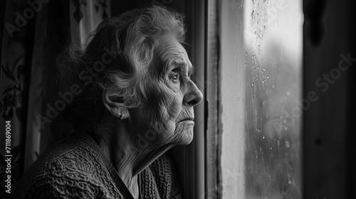 Black and white portrait of an elderly woman