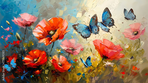 painting of poppy flowers and ladybirds