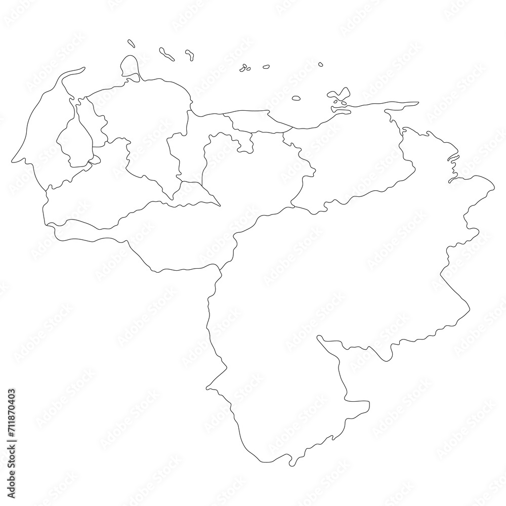 Venezuela map. Map of Venezuela in mains regions in white color