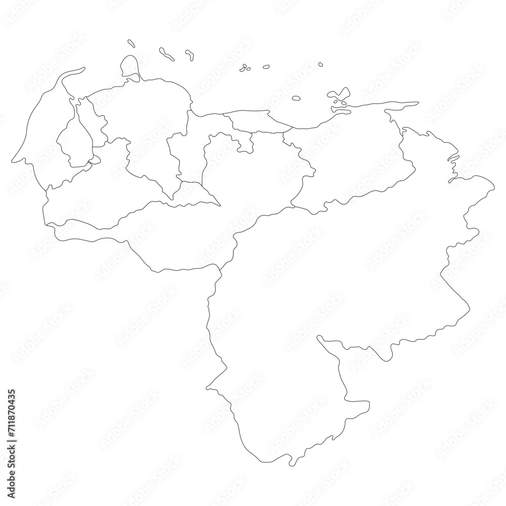 Venezuela map. Map of Venezuela in mains regions in white color