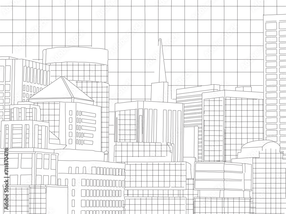 city Sky line coloring page vector