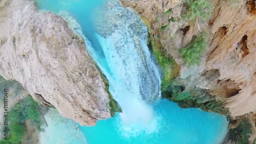 Water stream of Havasu Falls at autumn day in Grand Canyon.