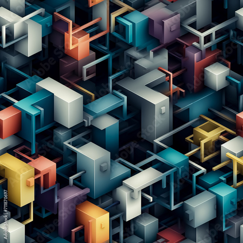 Seamless abstract geometric background with 3d cubes.