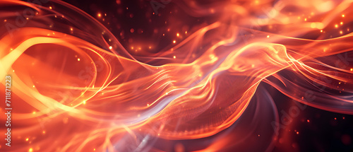 A mesmerizing abstract of intense heat and vibrant energy, the red and white light radiates with fiery amber flames, igniting a sense of passion and intensity