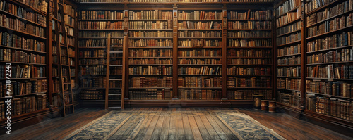 old books in a room that looks like an old library, in the style of detailed texture photo