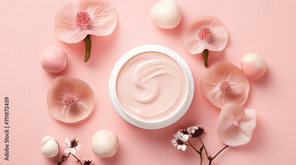 Flatly composition of jar with skin care cream and mushrooms. Mushroom-Based Cosmeceutical Formulations. Skincare trend. Natural organic beauty cosmetic product with fungi. Mycocosmetic Flatly composition of jar with skin care cream and mushrooms. Mushroom-Based Cosmeceutical Formulations. Skincare trend. Natural organic beauty cosmetic product with fungi. Mycocosmetic