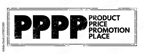 PPPP - Product Price Promotion Place acronym text stamp, business concept background