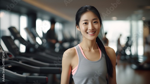 Young asian woman at gym completing her workout