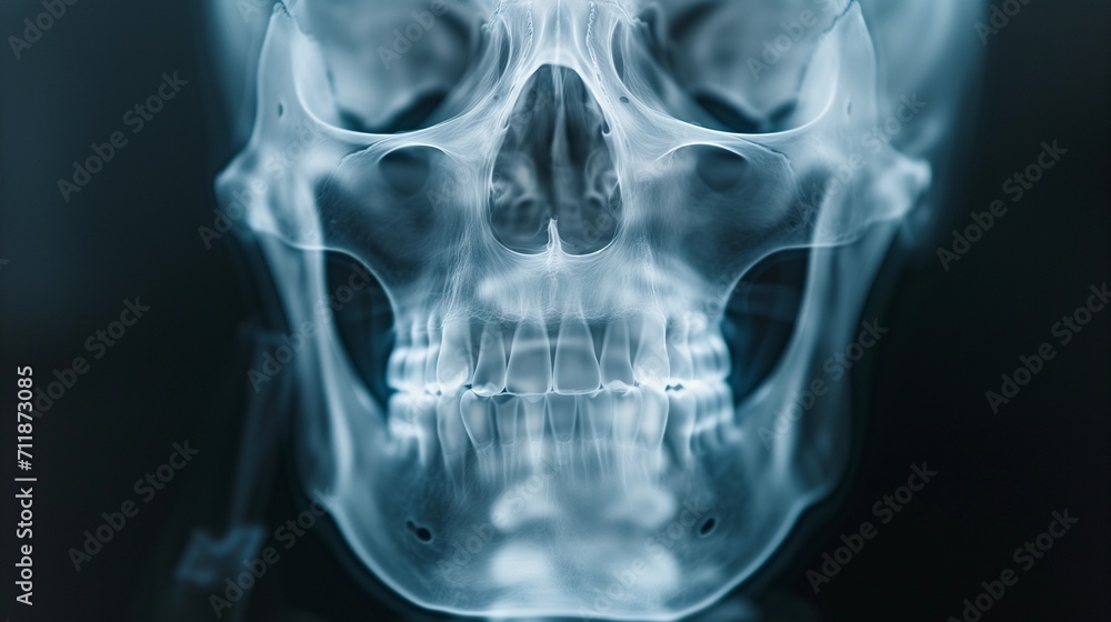 Human Skull X-ray Image in Blue Tone Human Skull X-ray Image in Blue Tone