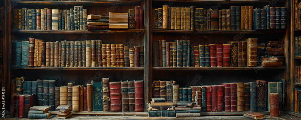 old books in a room that looks like an old library, in the style of detailed texture old books in a room that looks like an old library, in the style of detailed texture