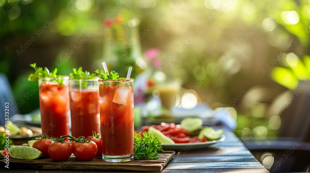 Refreshing Bloody Mary Cocktails Served at an Outdoor Brunch Refreshing Bloody Mary Cocktails Served at an Outdoor Brunch