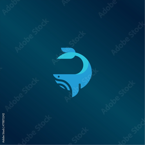 whale monoline logo vector design